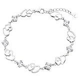 EleQueen 925 Sterling Silver CZ Double Love Open Heart Tennis Bracelet, 6.9