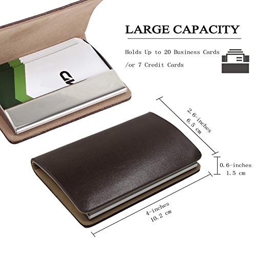 SOLEADER Slim Business Name Card Case for Men, Brown Genuine Leather Business Card Holder - with Gift Box - Gifts for Men (Brown-No Engravement)