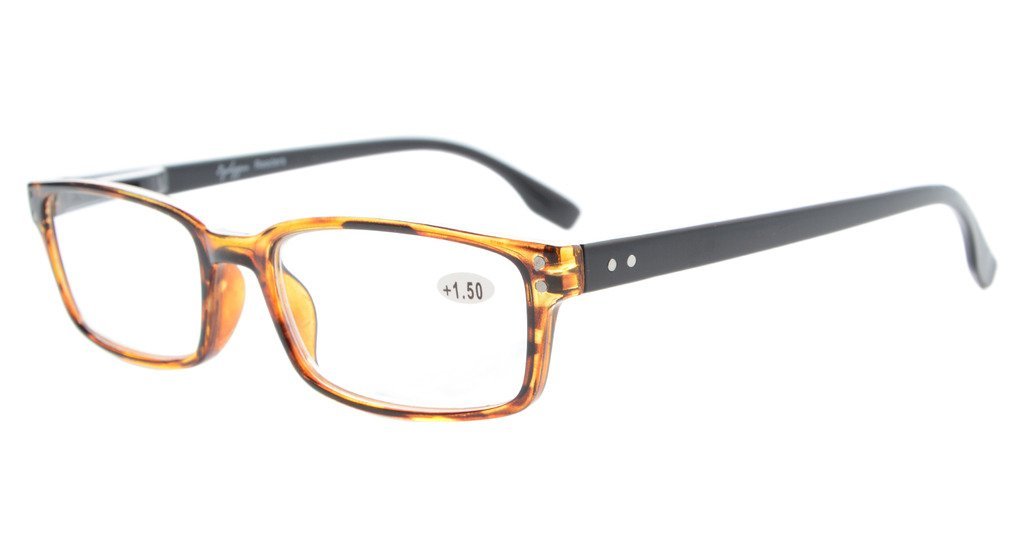 Eyekepper Readers Classical Rectangular Spring-Hinges Quality Reading Glasses Amber Frame-Black Arm +1.25 — image 1