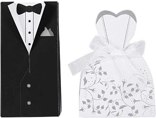 TOPINCN 100Pcs Wedding Candy Boxes Romantic Favor Dress Tuxedo Bride Groom Favour Bags Party Gift Decoration(1#)
