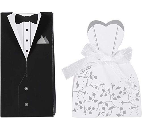 TOPINCN 100Pcs Wedding Candy Boxes Romantic Favor Dress Tuxedo Bride Groom Favour Bags Party Gift Decoration(1#)