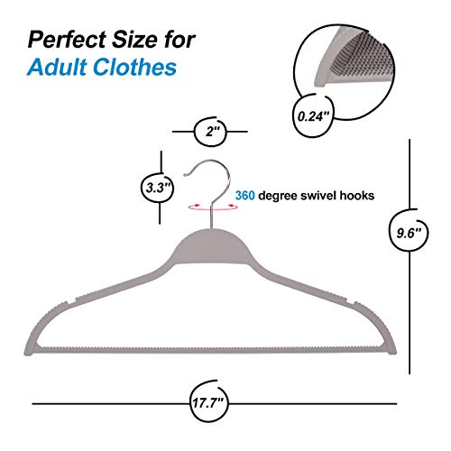 Clothes Hangers Plastic, Space Saving Plastic Hangers for Clothes, Slim & Heavy Duty with Non Slip Rubber Coating, 360° Swivel Hook, Gray, 20 Pack