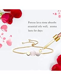 Jardme Essential Oil Diffuser Bracelet, Lava and Rose Quartz Essential Oil Bracelet, Rose Quartz Gemstone Bracelet, Adjustable Gold Bracelet