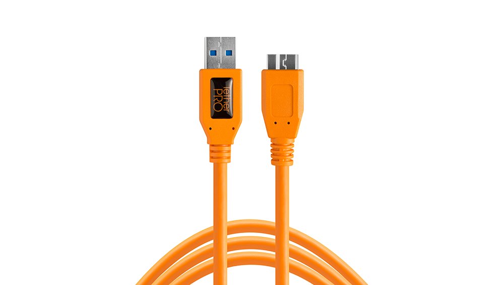 Tether Tools CU5454 USB 3.0 SuperSpeed Micro-B Cable, 15 feet, High-Visibility Orange