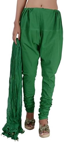 VB Originals Women's Indian Cotton Churidar Salwar Pants With Dupatta Stole Medium Green