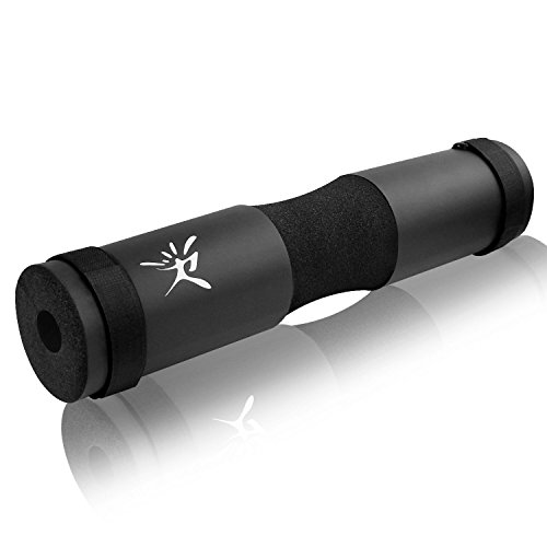 Exercise Foam Barbell Pad for Hip Thrusts, Squats and Lunges- Most Comfortable Bar Pad with Straps for Weight Lifting Neck and Shoulder Protective Pad (Black)