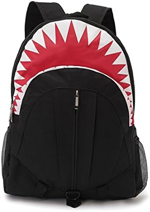 Shark Canvas Backpack,Moraner Unique Design Boy Student 3D Shark Mouth Cartoon Rucksack (Black)