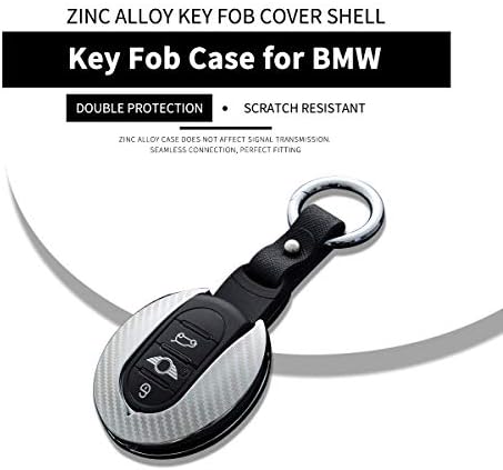 Zinc Alloy Key Fob Case for BMW MINI, Remote Smart key fob Cover shell with Key Chain for BMW Cooper S JCW, Universal Car Key Protector Cover Shell with KeyChain Ring for F54 F55 F56 Silver