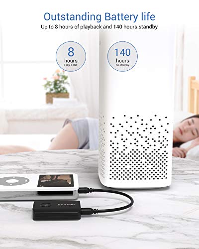 EUASOO Bluetooth 5.0 Transmitter Receiver, 2-in-1 Wireless Adapter with 3.5mm AUX Stereo Output (AptX Low Latency, Pair with 2 Bluetooth Devices Simultaneously) for PC/TV/Home Sound System, Black