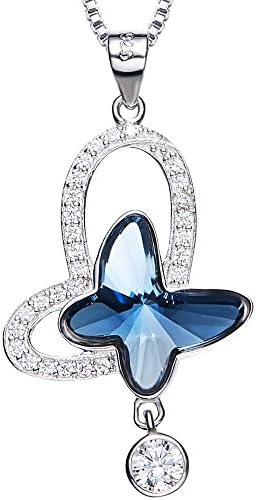 SILYHEART Sterling Silver Butterfly Pendant Necklace with Swarovski Crystal Jewelry Gifts for Women Girls