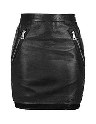RICHKOKO Women Side Slit High Low PU High Waist Zipper Bodycon Mini Skirt