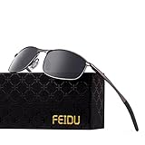 FEIDU Polarized Sport Mens Sunglasses HD Lens Metal Frame Driving Shades FD 9005 (A Black /Gun, 2.24)