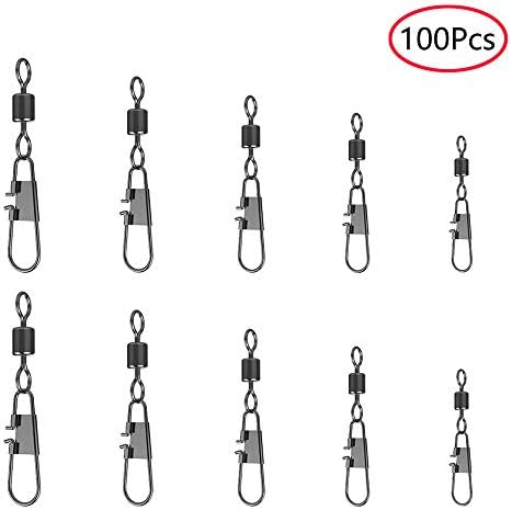 Ritte Fishing Barrel Swivel, 100 Pieces Barrel Swivel with Safty Snap Connector Fishing Size 4# 6# 8# 10# 12# Solid Stainless Steel and Copper