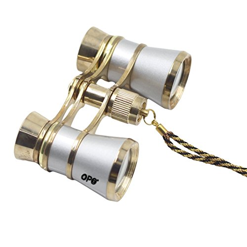 Opera Glasses Compact Binoculars for Theater Horse Racing Classical Lady Gift 3X25 Silver with Gold Chain