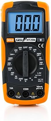 HT 25N Current Meter Current Tester Led up to 600V - Exam holes with Summer, Diode tests, Data hold, Battery test - Multifunction Com HR00025N