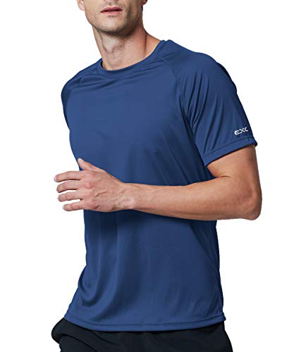 EXIO Mens Short Sleeve T-Shirt Athletic Cool & Dry Running Top EX-TR03 (Navy, Medium)
