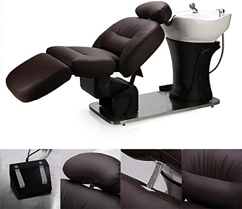 Backwash Barber Chair with Ceramic Basin Adjustable Footrest Angle, Backrest Angle, Whole Bed Height Salon Furniture