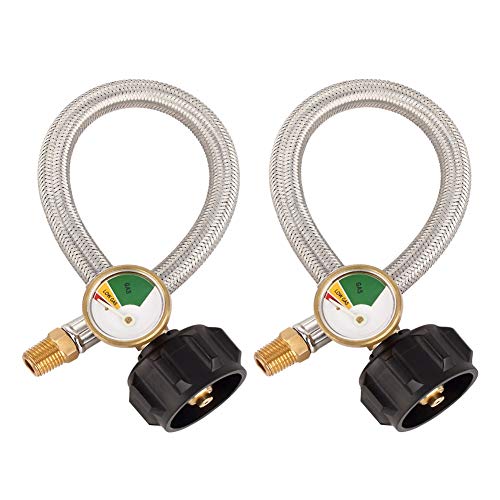 Camplux 2 Pack 1/4" NPT RV Propane Pigtail Hose with Gauge, 12 Inch