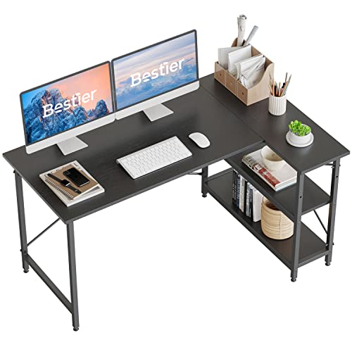 Bestier L Shaped Desk with Storage Shelves 55 Inch Corner Computer Desk Writing Study Table