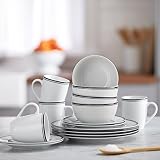 Amazon Basics 16-Piece Dinnerware Set Porcelain Plates Bowls Microwave view 6
