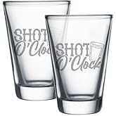 Hat Shark Funny Quote Shot Glasses for Whiskey, Tequila, Liqour Great Gift for Party Glassware Laser Engraved 1.75 Ounce (SHOT O'CLOCK, SET OF 2)