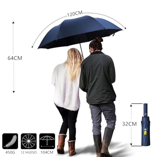 MXHIGO Paraguas Plegable Automático Reforzado, Paraguas de Bolsillo Resistente al Viento, Sombrilla Grande para Lluvia y Sol, Con 24 Varillas Reflectantes y Protección UV, Para Hombres y Mujeres