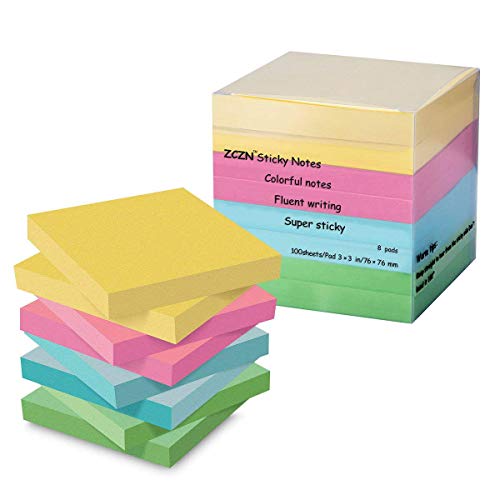 ZCZN 4 Color Sticky Notes,3 in x 3 in 8 Pads/Pack 100 Sheets/Pad Self-Sticky Notes (8 Pads) - Thumbnail 5
