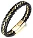 Halukakah ● Solo ● Men's Leather Bracelet 24k Real Gold Plated Titanium Chain Magnetic Clasp 8.5