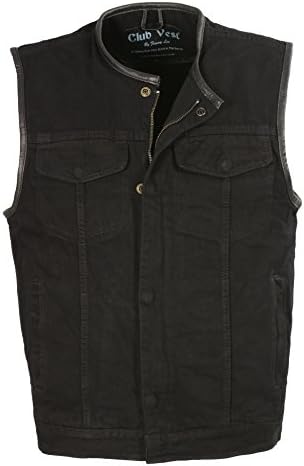 Club Vest Men's Collarless Denim with Hidden Zipper BLACK Large