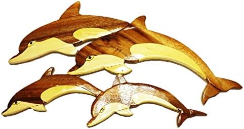 Handmade Art Intarsia Wooden Wall Plaque - Dolphin(110)