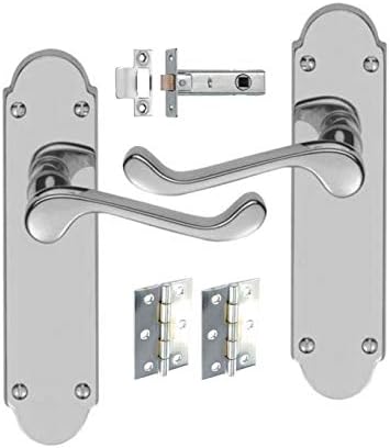 HANDLESTORE Shaped Scroll Door Handle Pack Polished Chrome 2.5" Latch 3" Hinges