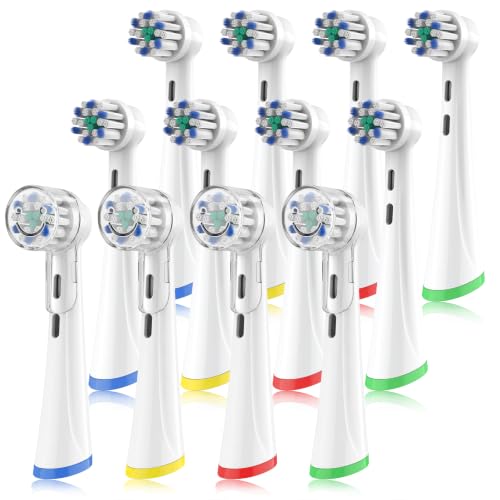 ELYCO 12 Pack Soft Toothbrush Heads Compatible with Oral-B iO, Pack of 12 with 4 Dust Caps and Coloured Rings for Electric Toothbrush Series iO 2 3 4 5 6 7 8 9 10 Series