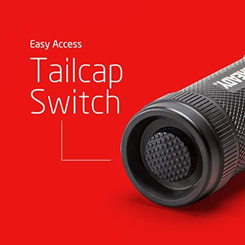 Compact black Eveready LED flashlight with a straightforward design for tactical use, waterproof, and a sturdy base.