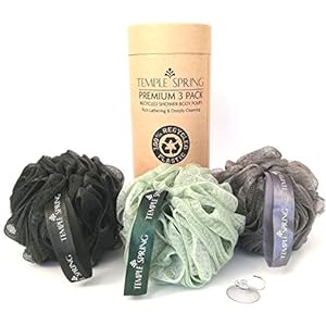 Temple Spring, Eco Recycled Shower Pouf, Bath Loofah, Body Brush, Mesh Sponge, Exfoliating Bath Scrunchie, Multi Pack…