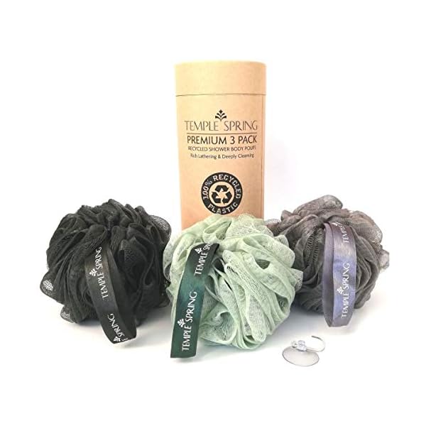 Temple Spring, Eco Recycled Shower Pouf, Bath Loofah, Body Brush, Mesh Sponge, Exfoliating Bath Scrunchie, Multi Pack…