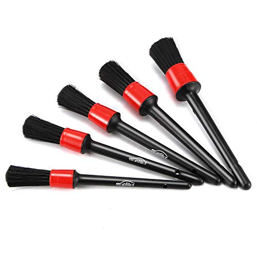 Manfiter Detail Brush (Set of 6), Auto Detailing Brush Set with a Car Wash Mitt for Car Motorcycle Automotive Cleaning Wheels, Dashboard, Interior, Exterior, Leather, Air Vents, Emblems