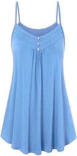Closhion Women Sleeveless Summer Casual Camisole Pleated Tank Tops Button