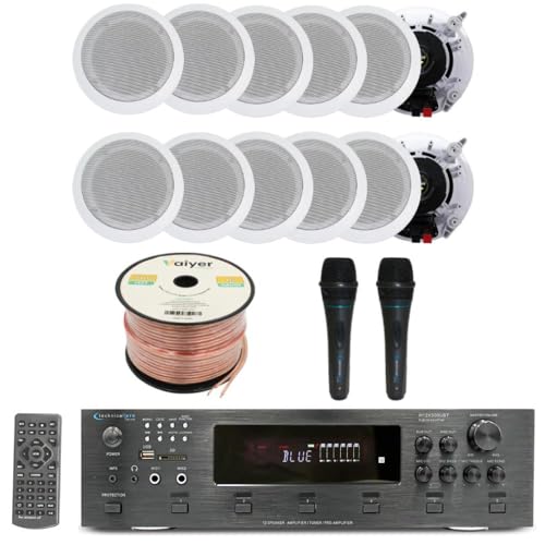 Home Audio System Kit - 6 Channel 6000 W Bluetooth Amplifier w/ 12 Qty of 6.5