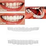 XILALU 1 Pair Simulation Teeth, Upper&Lower Temporary Smile Comfort Fit Cosmetic Teeth Comfortable Cosmetic Sticker Veneer Denture Care (1 Pair, White)