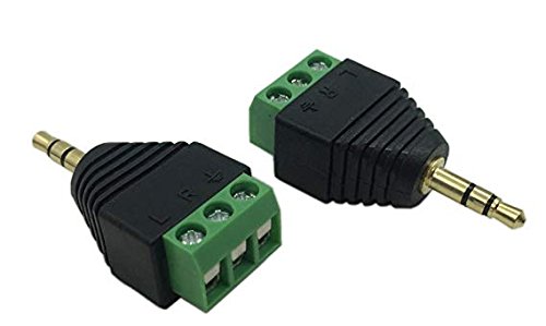 Haokiang 2-Pack 3.5mm 3 Pole Stereo Audio Video Male to 3 Screw Terminal Female Double Track Headphone Balum Converter Adapter(3.5mm 3 Pole TRS)
