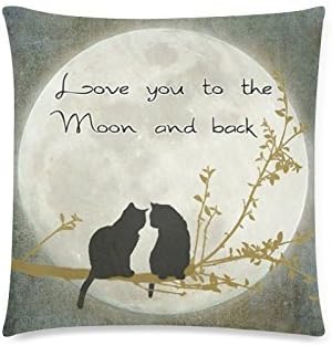 case YLIOWRC Funny Cats Fall In Love I Love You To The Moon And Back Cushion Case - Decorative Throw Pillow Cover Cushion Case Kis Pillowcase with Hidden Zipper Closure - 18x18 inches, Twin-sided