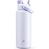 POWCAN 40 oz Insulated Water Bottle with 2-in-1 Straw and Spout Lid, Keep Cold 24H, Leak-Proof, BPA-Free, Double Wall Stainless Steel Water Bottle for Sports, Gym, Travel, and School (Lupine)
