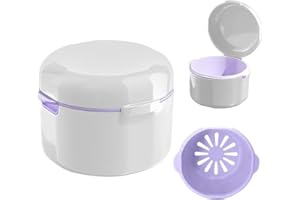 Yharnamite Denture Case, Denture Cup for Soaking Dentures, Denture Bath Box with Rinsing Basket, Retainer Case Mouth Night Gu