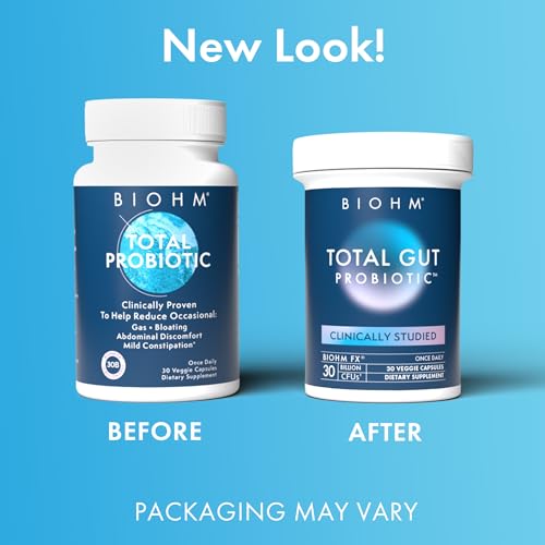 BIOHM Total Probiotic, 30 Billion CFU Daily Probiotics for Women & Men (30 Count) Helps Reduce Occasional Gas & Bloating, Supports Digestion & Total Gut Health, Non-GMO, Vegan