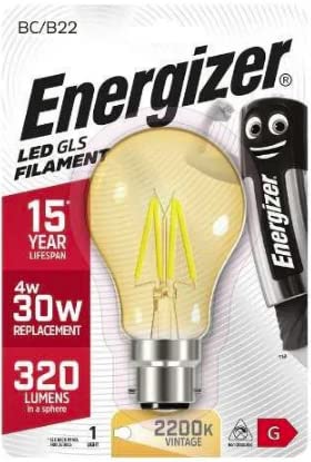 Energizer LED GLS Gold Energy Saving Filament Light Bulb, B22, 4 W, Warm White [Energy Class A+]
