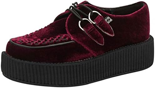 T.U.K. Burgundy Velvet Viva Mondo Creepers Shoes for Women and Men, Lace Up Platform Shoes | US Women 11 / Men 9