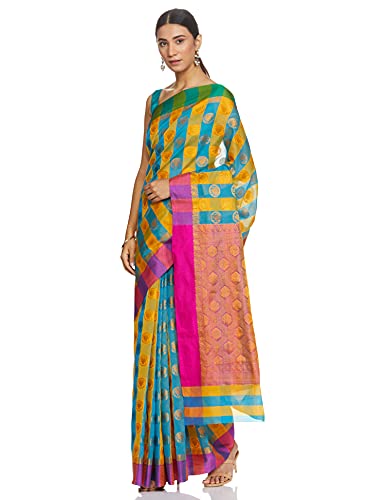 Pothys Women's Blue Mau Silk Saree With Blouse Piece (B0541_Blue)