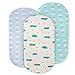Bassinet Sheets Set 3 Pack for Baby Girl and Boy - 100% Cotton Jersey Fitted Sheet Universal for Oval Rectangle and Hourglass Bassinet Mattress, Cloud and Raindrop Print, White Blue and Green