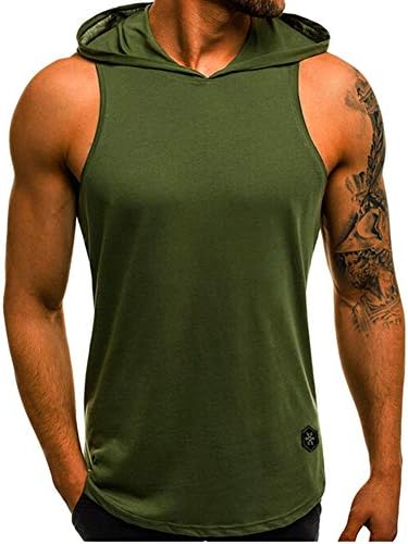Diconna Men's Bodybuilding Hoodie Sport Tank Top Vest Sleeveless Gym Fitness Workout Muscle Hooded T-Shirt (XXXL, A - Green)