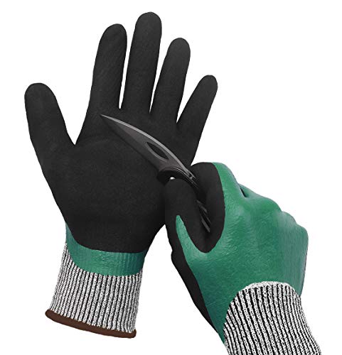 Waterproof Work Gloves 2 Pairs, Cut Resistant Liner Safety Gloves, Double Coating Superior Grip Level 5 Protection for Kitchen Fishing Cleaning Garden Construction Car Multi-Purpose.